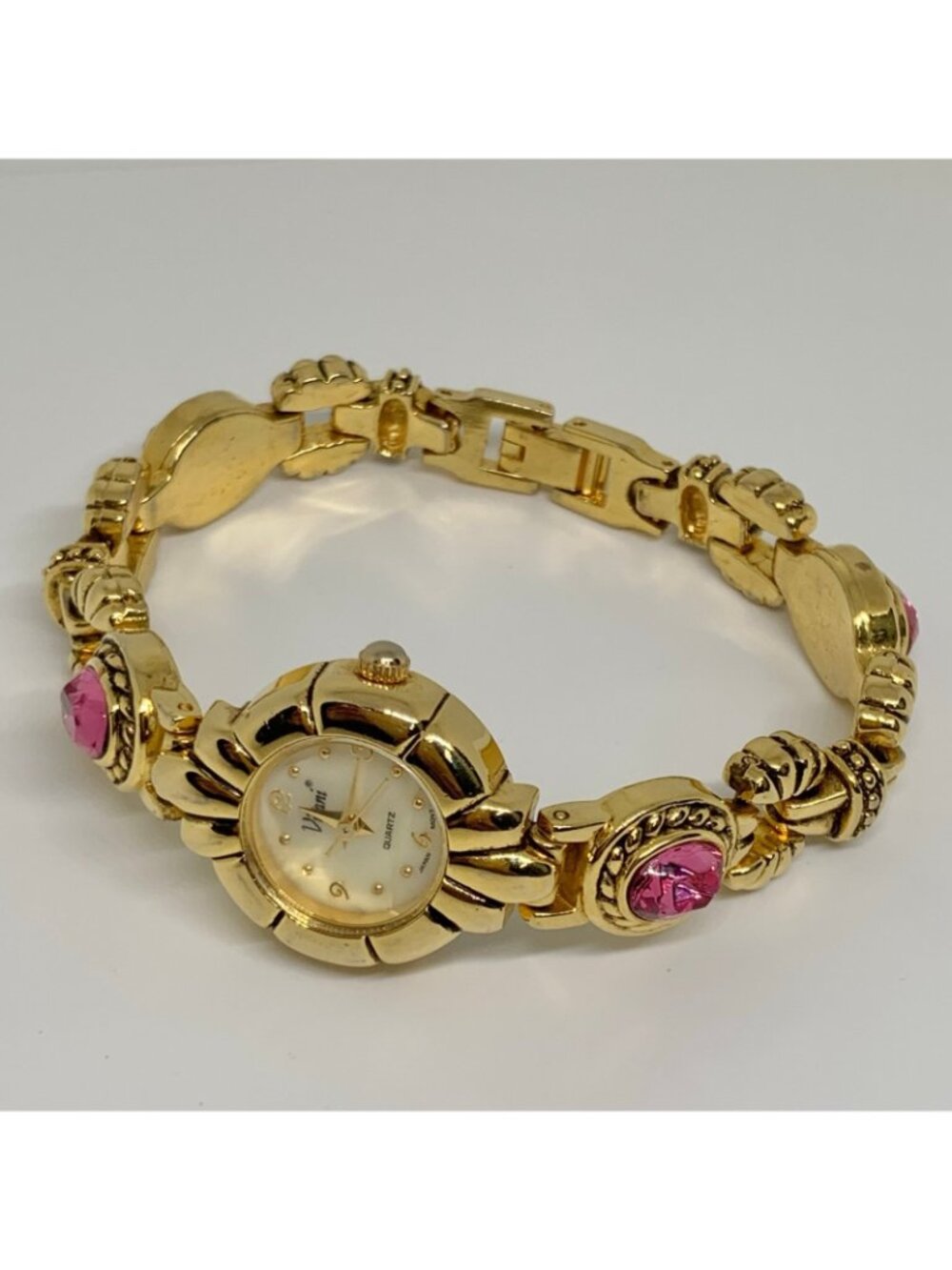 Vintage Vivani New York gold tone women’s watch pink crystals 21mm running